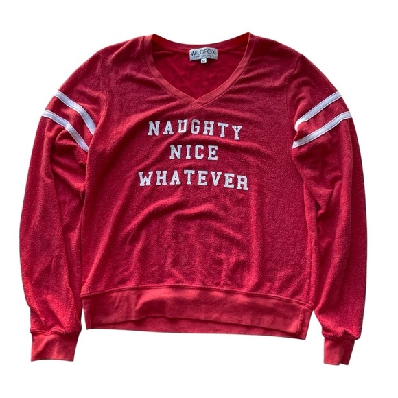 Wildfox Naughty Nice Whatever Baggy Beach Jumper Shirt Red Stripe Size Medium - Picture 11 of 13